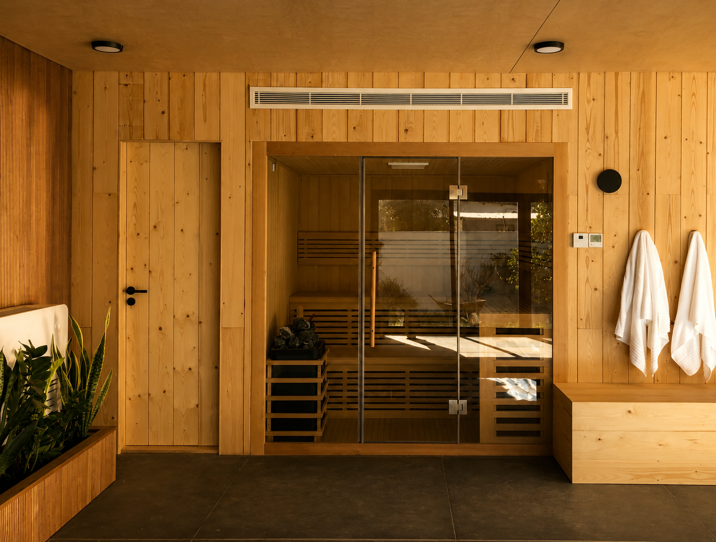 Interior residencial cálido con madera, luz natural y mobiliario diseñado a medida